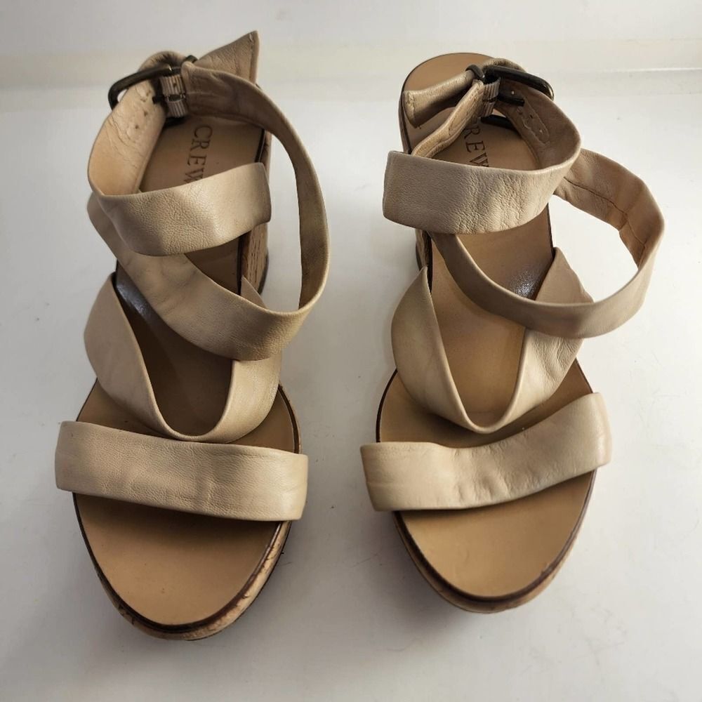 J.Crew beige leather strappy wedges